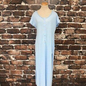 Leith Shirt Dress Open Back Tunic T-Shirt Blue Buttons Size Small